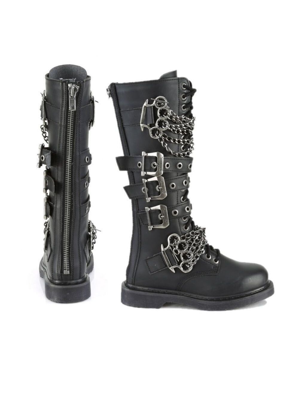 Size 10 Men's Knuckle Combat Biker Boots Black V Le Lightning Tread Bolt 450